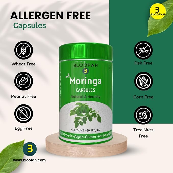 Moringa Oleifera Capsules 500mg - 60 Count |100% Pure Leaf Powder - 1 Month Supply | Nutrient-Rich Vegetarian Green Superfood, Natural & Healthy, Non GMO & Gluten Free Formula