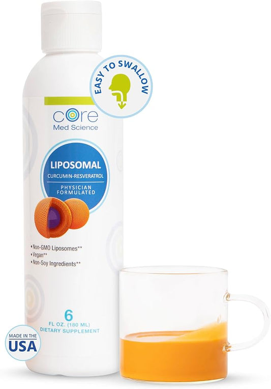 Core Med Science Liposomal Curcumin Resveratrol 200mg Curcumin and 75mg Resveratrol - 6 Fl Oz Liquid - High Absorption Curcumin Supplement