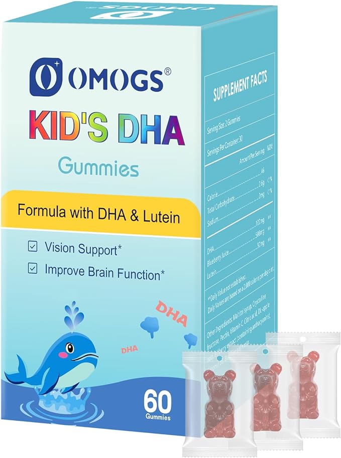 Children’s DHA Blueberry Flavoured Gummies, with Lutein, Omega-3 & Vitamin C for Eye Health, Brain Health & Healthy Immunity, Gluten Free, Vegan, 60 Gummies.