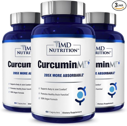 1MD Nutrition CurcuminMD Plus - Turmeric Curcumin with Boswellia Serrata - 285x More Absorbable | Joint Stiffness, Muscle Recovery, and Mood Support | 180 Capsules (3-Pack)