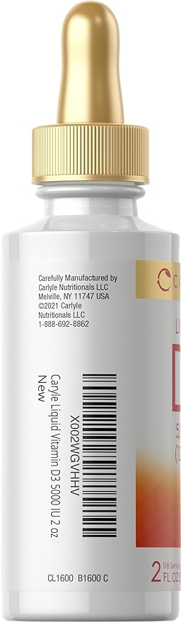 Carlyle Liquid Vitamin D3 | 5000 IU (125 mcg) | 2 oz | Vegetarian, Non-GMO, and Gluten Free Supplement | Vitamin D Liquid Drops for Adults