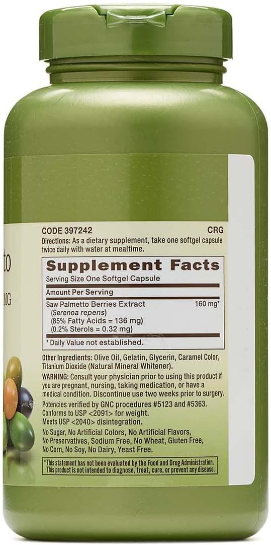 GNC Herbal Plus Saw Palmetto Extract 160mg, 200 Capsules, Supports Healthy Prostate Health