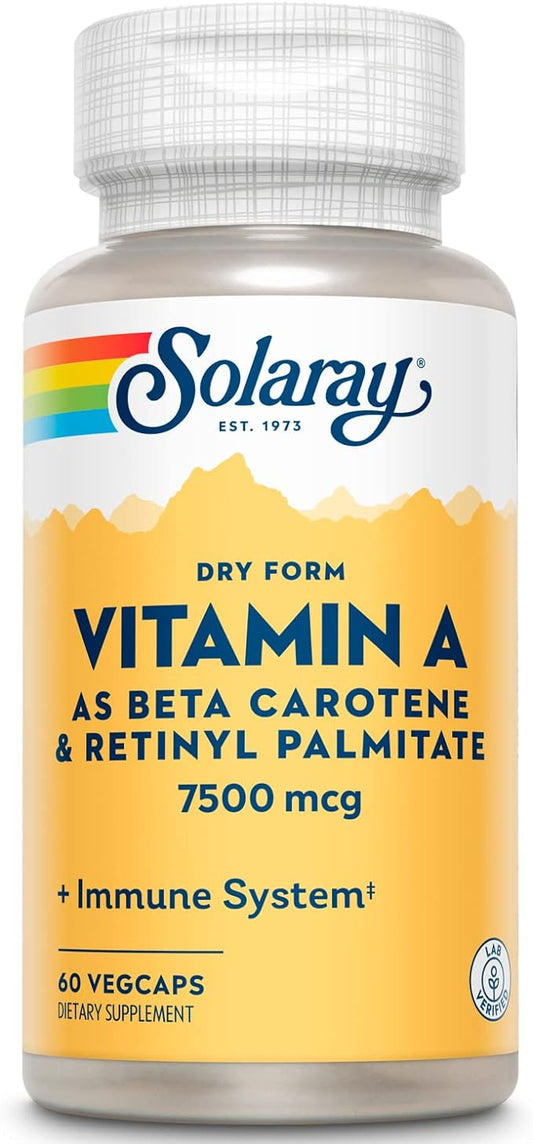 SOLARAY Dry Form Vitamin A - Vitamin A as 60% Beta Carotene and 40% Retinyl Palmitate with Carrot Powder - Eyes, Antioxidant Activity, and Immune System Support - 60 Servings, 60 VegCaps