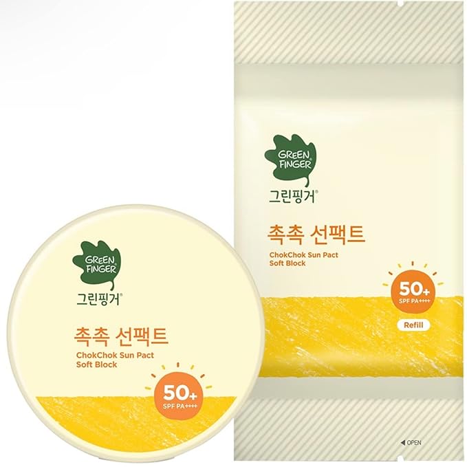 Green Finger Kids Sunscreen Facial Cushion Pact, Aloe,Baobao, Moringa, Children Sun Protection SPF50+(Product+Refill) 16g