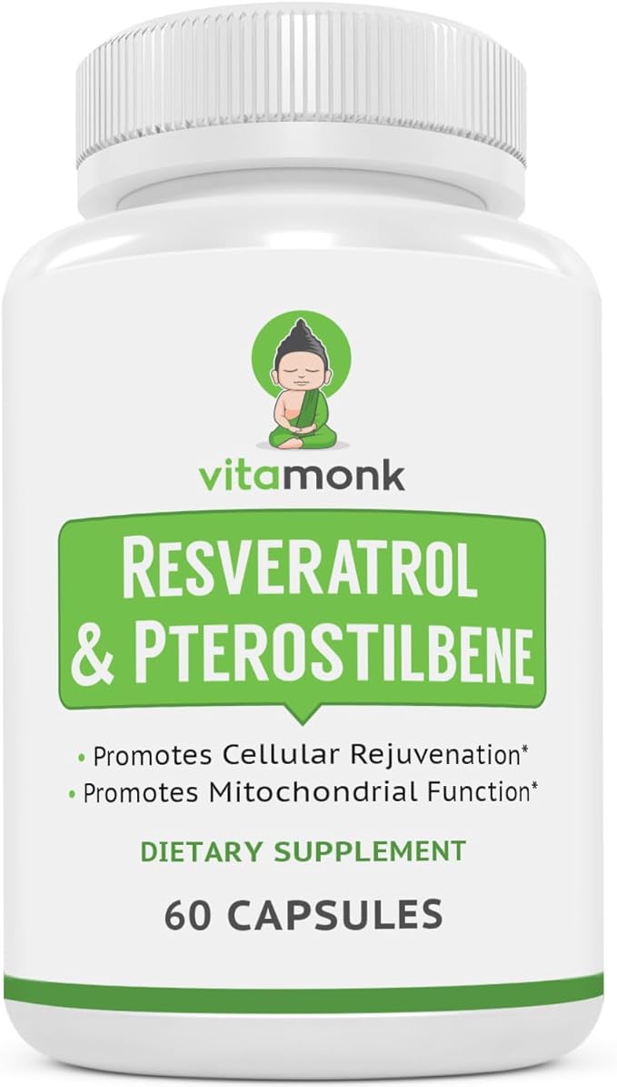 VitaMonk Resveratrol with Pterostilbene 600mg/60mg - No Artificial Fillers Healthy Aging and Longevity Supplement - 60 Capsules - Precise Formula with Trans Pterostilbene Resveratrol Supplements