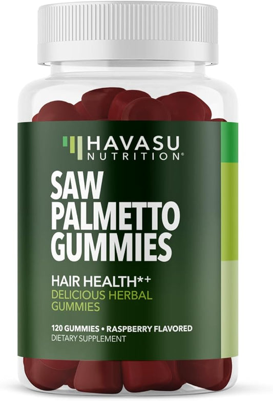 Saw Palmetto for Men Gummies | Saw Palmetto Supplement and DHT Blocker for Hair Health & Male Patterned Balding | Saw Palmetto Hair Supplement for Men | 120 Raspberry Vegan Mens Hair Gummies