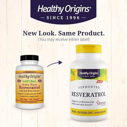 Healthy Origins Resveratrol (Trans-Resveratrol), 300 mg - European Resveratrol Nutritional Supplements - Vegan, Non-GMO & Gluten-Free Antioxidant Supplement - 150 Veggie Capsules