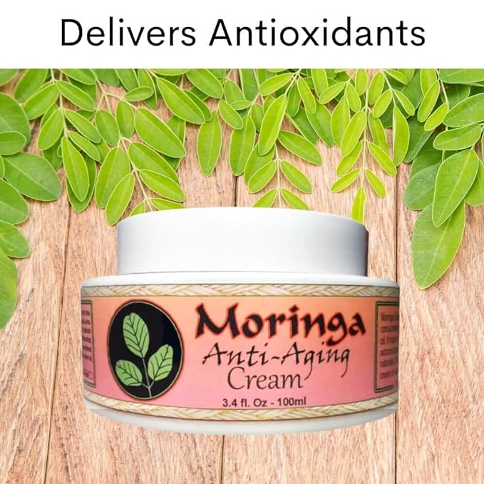 Moringa Anti Aging Cream 13 Powerful Ayurvedic herbs of concentrated antioxidants, Nutrient rich virgin oils of Moringa, Sesame and Sunflower in our moringa cream. 3.4 oz