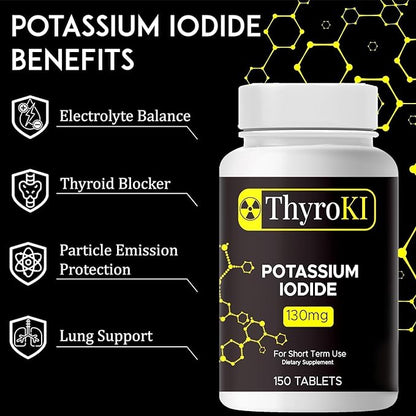 ThyroKI Potassium Iodide Tablets 130 mg (150 Tablets) Thyroid Support Fast Dissolving Tablets | Potassium Iodine Pills YODO Naciente | Emergency Survival Iodine Dietary Supplement | KI Pills Non-GMO