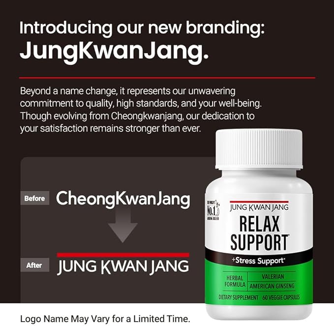 JungKwanJang Relax with Valerian Root (1,000mg) and American Ginseng (143mg) for Relaxation Support and Better Sleep, 60 Herbal Capsules for Men and Women