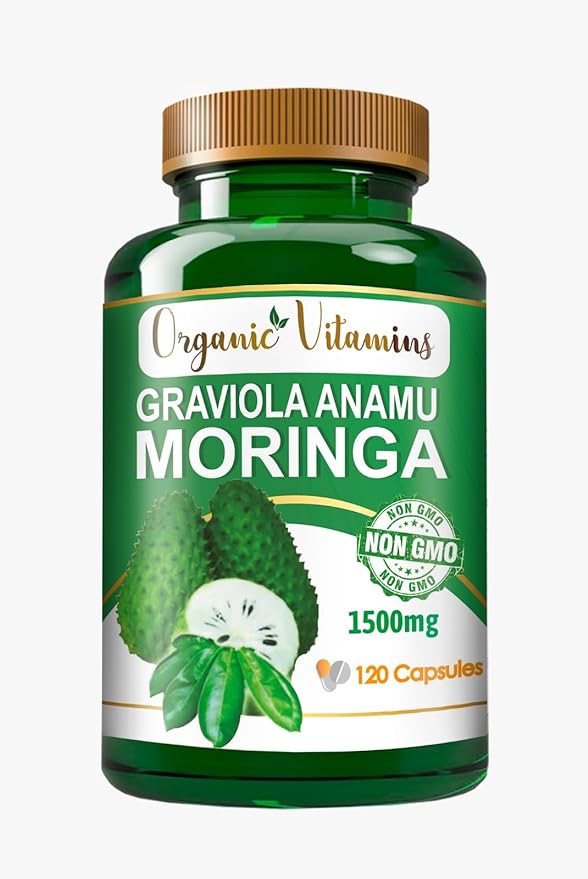 Graviola Soursop Annona muricata Anamu Moringa 1500 mg Green Superfood for Antioxidant Support 120 Capsules