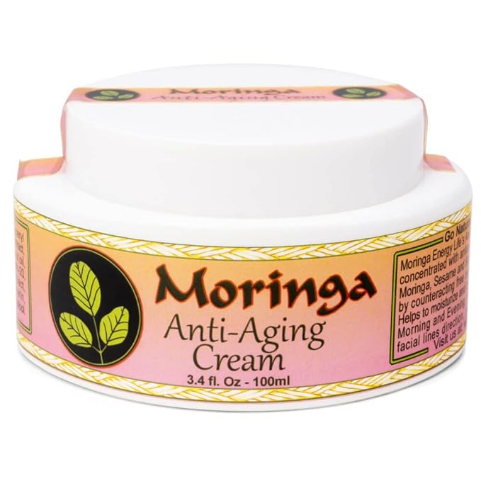 Moringa Anti Aging Cream 13 Powerful Ayurvedic herbs of concentrated antioxidants, Nutrient rich virgin oils of Moringa, Sesame and Sunflower in our moringa cream. 3.4 oz