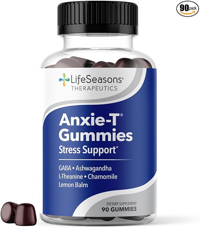 Anxie-T - Stress Relief Gummy - Vitamin Supplement for Mood & Mental Focus Support - Feel Calm and Relaxed - Rapidly Eases Tension - Ashwagandha, GABA & L-Theanine - 90 Gummies