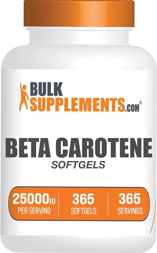 BulkSupplements.com Beta Carotene 25000 IU Softgels - Vitamin A Supplement, Beta Carotene Supplements, Beta Carotene Pills - Gluten Free, 1 Beta Carotene Softgel per Serving, 365 Softgels