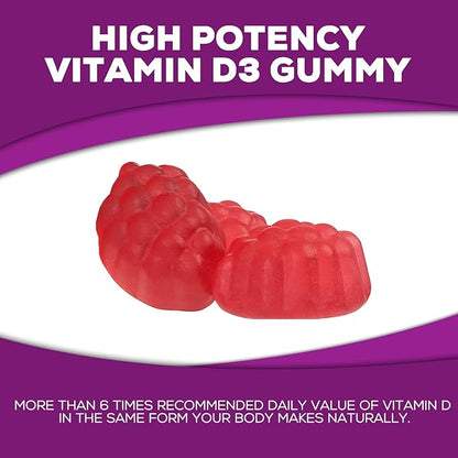 Vitamin D3 Gummies 5,000 IU Extra Strength 125 mcg D3 Supplement Gummy - Support Natural Bone, Muscle, & Immune Health - Gluten Free - Non-GMO - Nature's Raspberry Flavor - 60 Gummies - 60 Day Supply