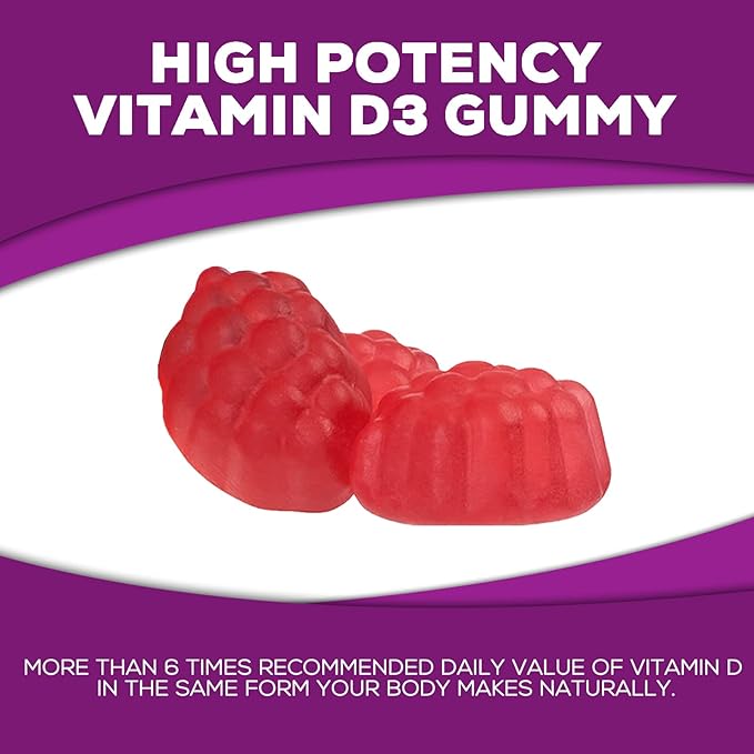 Vitamin D3 Gummies 5,000 IU 125 mcg - Extra Strength to Support Bone Health and Natural Immune Support - Delicious, Non-GMO, Tasty Gummy for Children, Adults, and Seniors - 120 Gummies