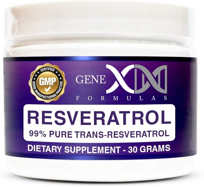 GENEX Trans Resveratrol 1000mg Serving 99% Pure Micronized Pharmaceutical Grade Trans-Resveratrol Powder 30 Servings or 30Grams 1Gram Per Day 30-Day Supply Made in a GMP & NSF Certified Facility