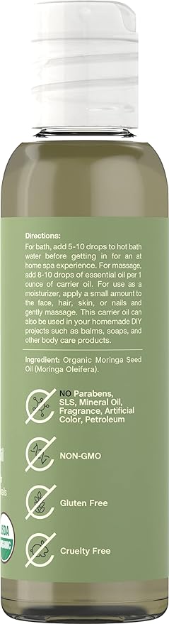 Horbäach Organic Moringa Oil | 4 fl oz | Moisturizing Oil for Face, Hair, Skin and Nails | Paraben Free, Sulfate Free, Non-GMO | Coera