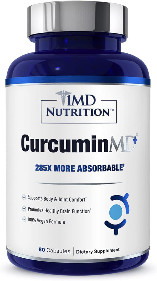 1MD Nutrition CurcuminMD Plus - Turmeric Curcumin with Boswellia Serrata - 285x More Absorbable | Joint Stiffness, Muscle Recovery, and Mood Support | 60 Capsules