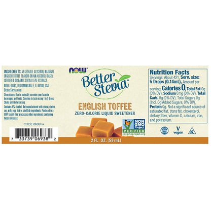 NOW Foods BetterStevia Liquid, English Toffee, 2 Fluid Ounce (2 Pack)