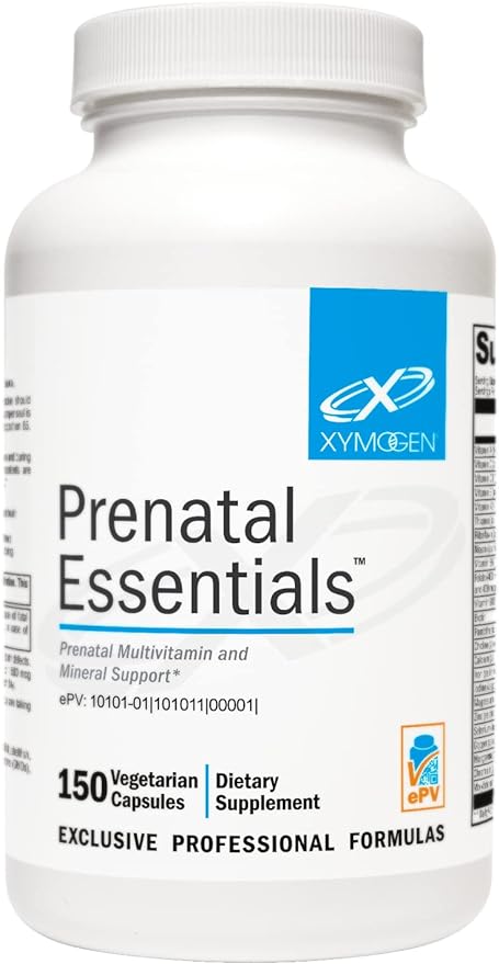 XYMOGEN Prenatal Essentials - Prenatal Vitamins + Mineral Support - Pre Natal Multivitamin with Bioactive Folate Methyl (5-MTHF) + Gentle Minerals to Promote Optimal Absorption (150 Capsules)