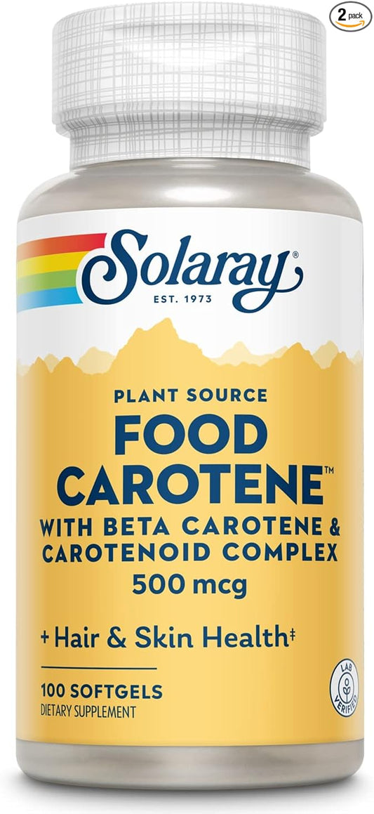 SOLARAY Food Carotene, Vitamin A 10000 IU | Healthy Skin, Eyes, Antioxidant & Immune Support (100 Count) | Pack of 2