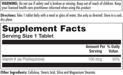 KAL 100 Mcg K1 Tablets, 100 Count | Pack of 2