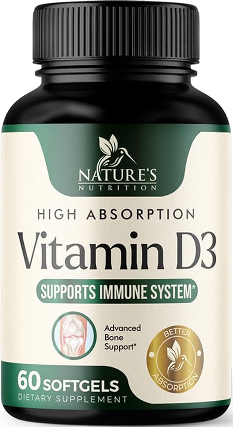 Vitamin D3 5000 IU (125 mcg) - High Potency Vitamin D-3 Supplement (2 Month Supply) for Bone, Teeth, Muscle and Immune Health Support - Dietary Supplement, Gluten Free, Non-GMO - 60 Softgels