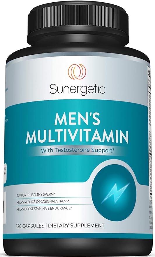 Sunergetic Premium Men’s Support Supplement – Powerful Multivitamin– Supports Energy, Stamina, Endurance & Stress Management – with Zinc, Ashwagandha, Maca, L-Carnitine & Vitamins – 120 Capsules