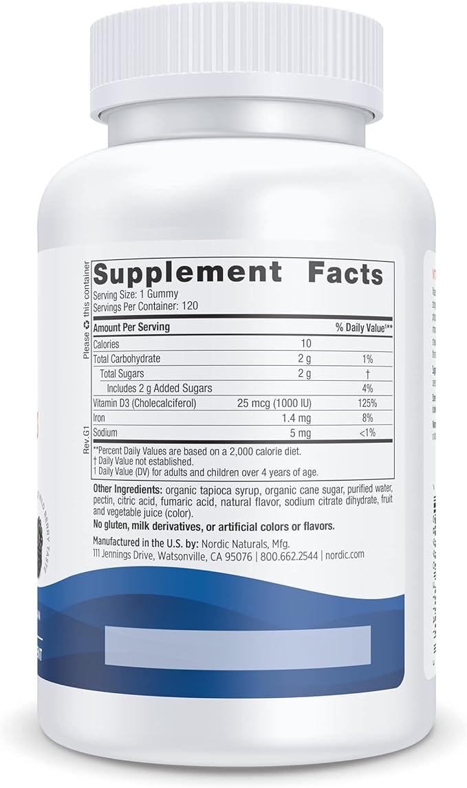 Nordic Naturals Vitamin D3 Gummies, Wild Berry - 120 Gummies - 1000 IU Vitamin D3 - Great Taste - Healthy Bones, Mood & Immune System Function - Non-GMO - 120 Servings