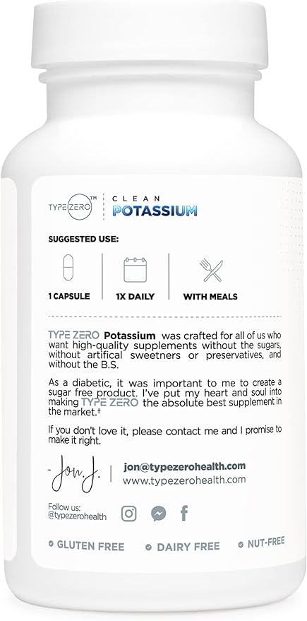 Type Zero Potassium Citrate (99mg, 120 Capsules) - Gluten Free, Non-GMO