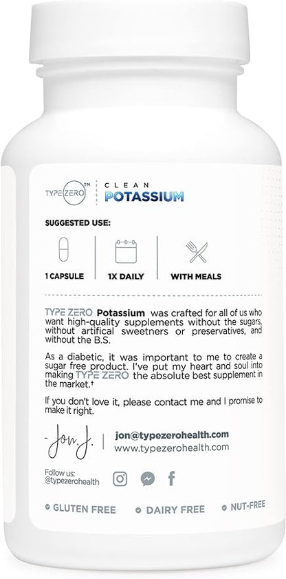 Type Zero Potassium Citrate (99mg, 120 Capsules) - Gluten Free, Non-GMO