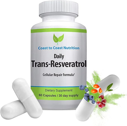 Trans Resveratrol Supplement - Organic Capsules - Supplements for Women and Men, Natural Antioxidant, Polyphenols Supplement - 60 Capsules, 600mg, 30 Day Supply