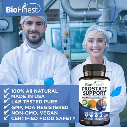 Prostate Support for Men - Saw Palmetto Lycopene Pumpkin Seed Pygeum Zinc Selenium - Healthy Urine Flow Bladder Prostate Vitamin Supplement - Made in USA (120 Veg. Capsule)