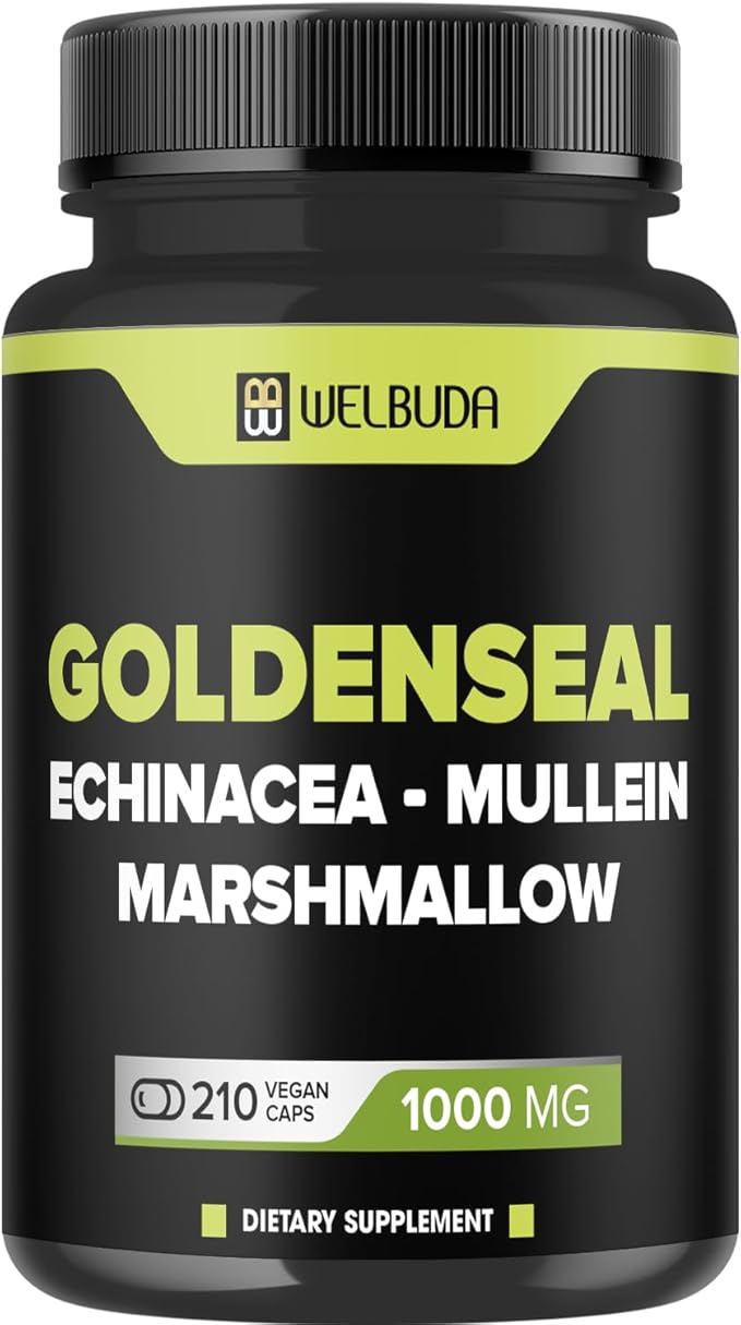 210 Capsules - Goldenseal Capsules Extract 10:1 with Echinacea, Mullein Leaf, Marshmallow - Combined Formula for Immunity, Respiratory Health, Digestion, Overall Well-being, Body Management Support