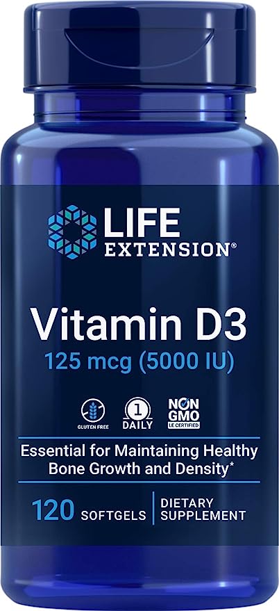 Life Extension Vitamin D3 5000 IU, 120 Softgels, 125mcg