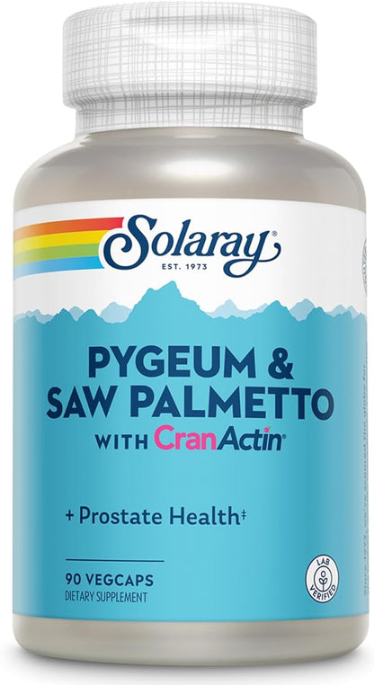 SOLARAY Pygeum and Saw Palmetto with CranActin - Prostate Health Supplement with Pygeum Bark, Saw Palmetto Extract and Cranberry Extract, Lab Verified, 60-Day Guarantee (15 Servings, 90 VegCaps)