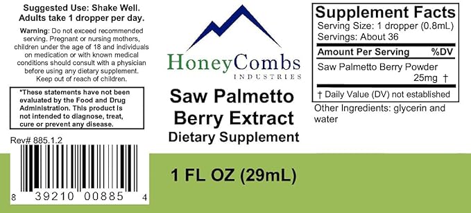 HoneyCombs Saw Palmetto Extract – Herbal Supplement Supports Urinary Tract and Reproductive Health for Men and Women – Alcohol-Free, Cold Pressed Saw Palmetto Liquid Extract, 1 Fl Oz