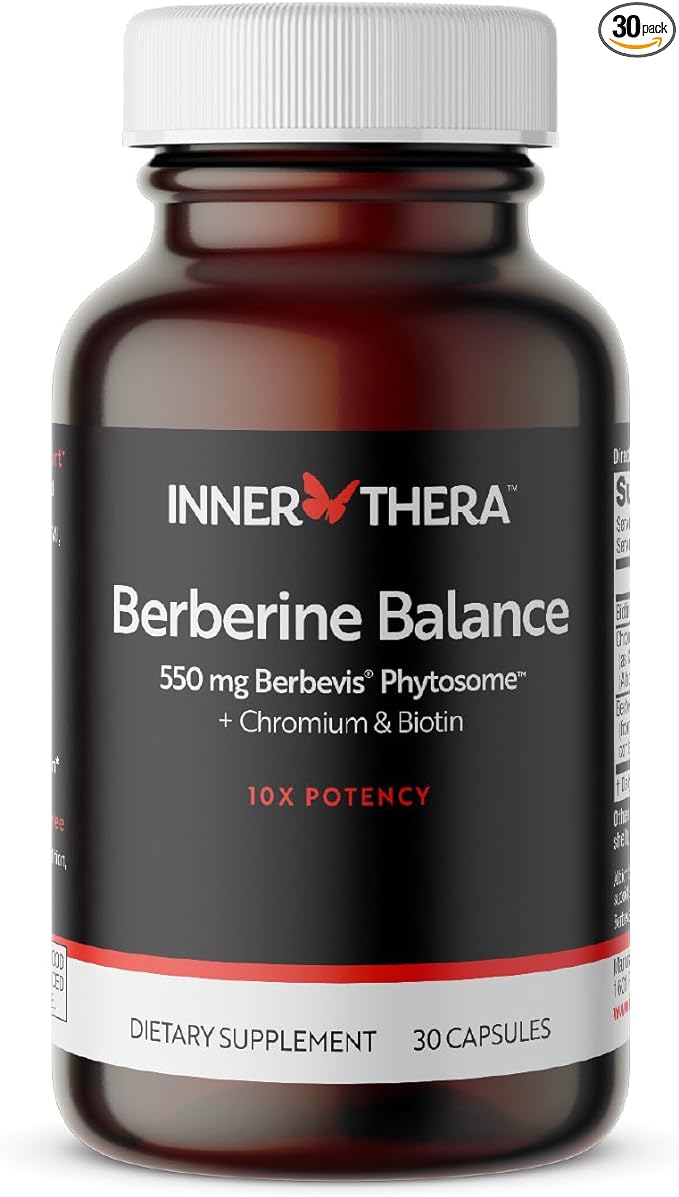 Berberine, 550 mg Berbevis Berberine Phytosome Plus Biotin and Chromium, Enhanced Absorption, Gluten-Free, Vegan, 30 Veggie Caps