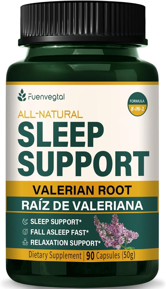 Sleep Support Capsules, Natural Herbal Extract with Valerian Root for Better Sleep, Support Fall Asleep Fast & Relaxation. 90 Capsules