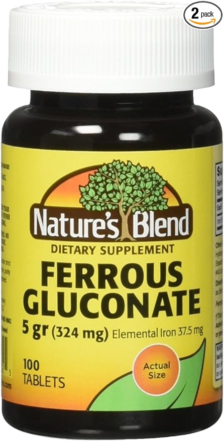 Nature`s Blend Ferrous Gluconate Tablets 324 mg, 100 Count (Pack of 2)