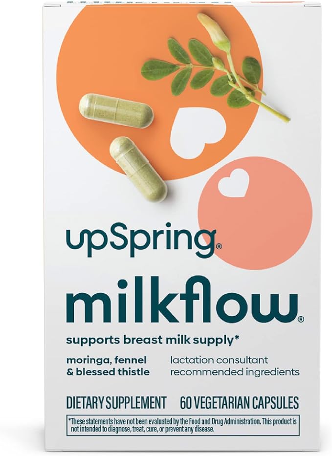 UpSpring Milkflow Breastfeeding Supplement Capsules with Moringa & Blessed Thistle | Fenugreek-Free | Lactation Supplement to Support Breast Milk Supply | 60 Capsules