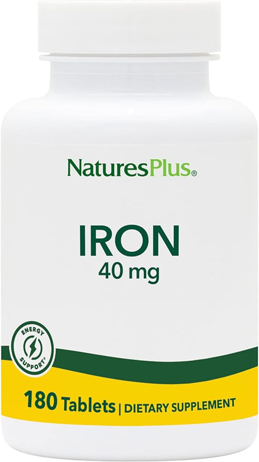 NaturesPlus Iron - 40 mg, 180 Vegetarian Tablets - High Potency Amino Acid Chelate Iron Supplement, Promotes Healthy Blood, Supports Athletic Performance - Gluten-Free - 90 Servings