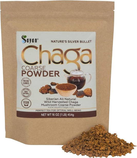 Sayan Siberian Raw Ground Chaga Powder 1 Lbs (454g) - Wild Forest Mushroom Tea, Powerful Adaptogen Antioxidant Supplement - Support for Immune System and Digestive Health