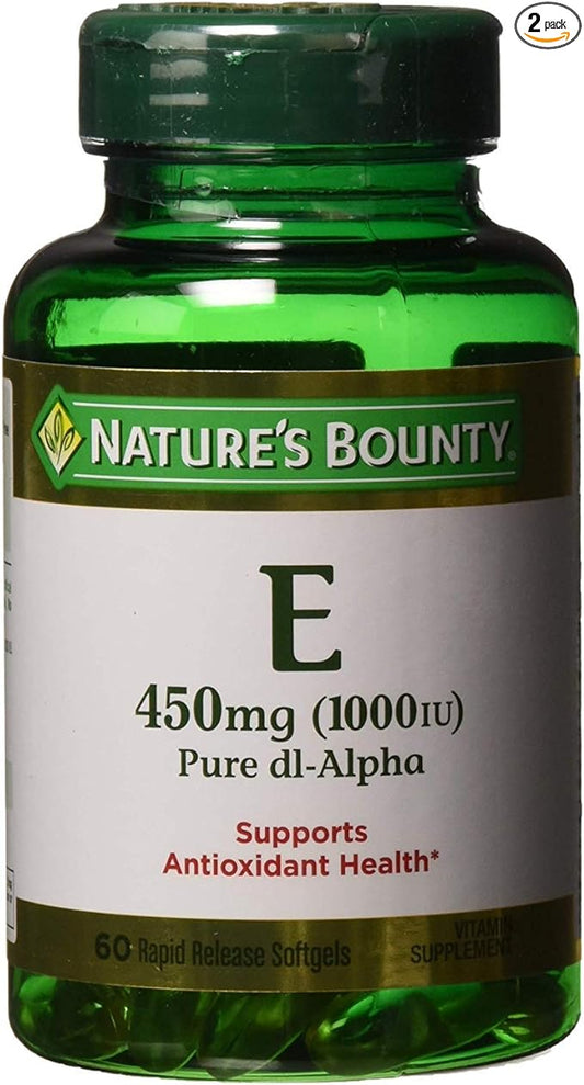 Nature's Bounty Vitamin E 1000 IU Softgels Pure DL-Alpha 60 Soft Gels (Pack of 2)