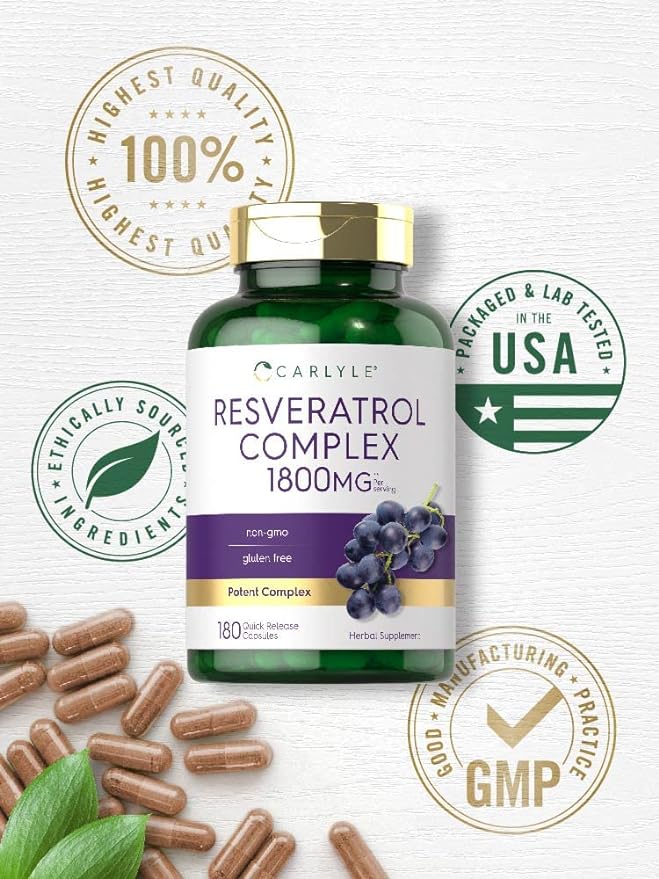 Carlyle Resveratrol Supplement 1800mg | 180 Capsules | Non-GMO & Gluten Free | Potent Complex