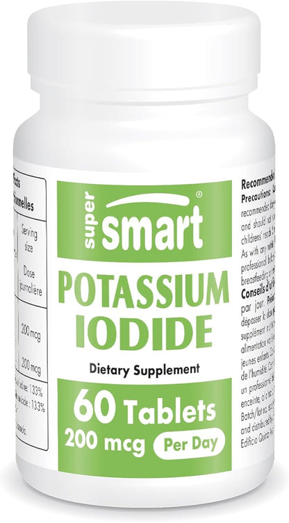 SuperSmart - Potassium Iodide KI 200mcg per Day (Stable Iodine) - High Potency Shield | Non-GMO & Gluten Free | 60 Tablets