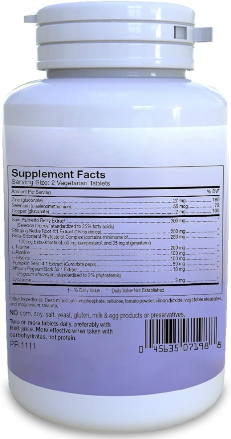 Prostate Supplement with Saw Palmetto Extract, Pygeum Extract, Beta Sitosterol Complex, Nettles, Pumpkin Seed, Lycopene and More. Prostate Health Support Economical Two Month Supply 120 Tablets.