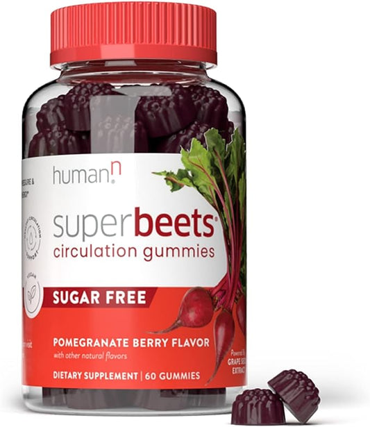 humanN SuperBeets Circulation Gummies - Heart-Healthy Energy, Grape Seed Extract & Beet Root Powder - Pomegranate Berry Flavor, 60 Count