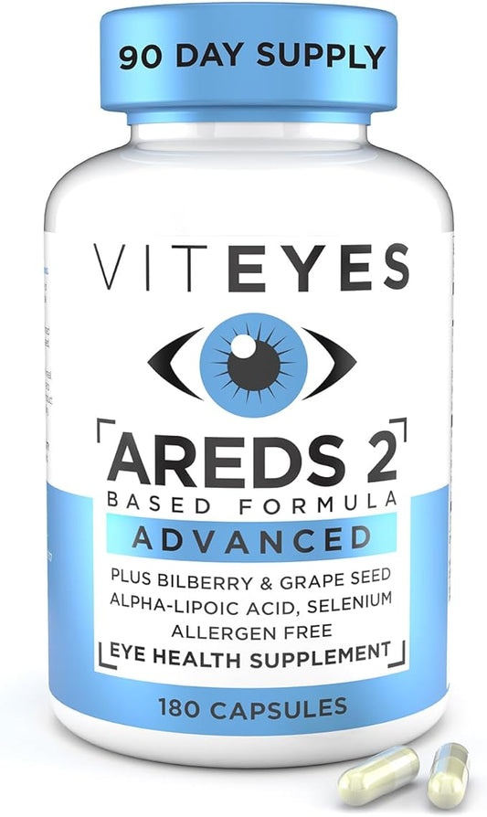 Viteyes AREDS 2 Advanced Eye Vitamins, Macular Support with Bilberry, grapeseed, FLORAGLO Lutein, Selenium, Natural Vitamin E, Allergen Free, Vision Protection, Eye Doctor Trusted, 180 Count